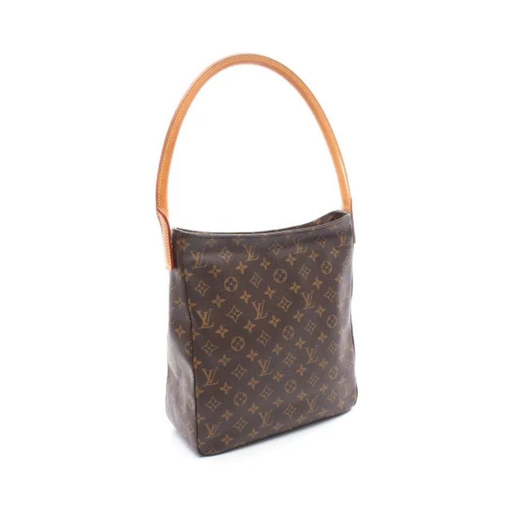 Louis Vuitton Brown Leather Looping Monogram Canvas Shoulder Bag Brown